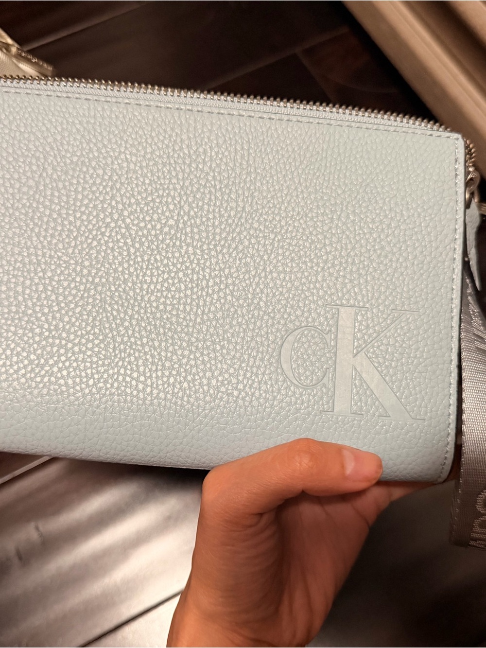 Calvin Klein Pale Blue Pebbled Leather Crossbody